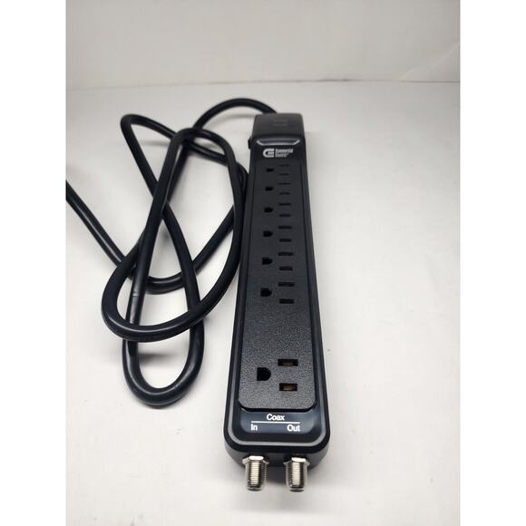Commercial Electric 6ft HDC706C Surge Protector With Coax Black - Picture 1 of 3